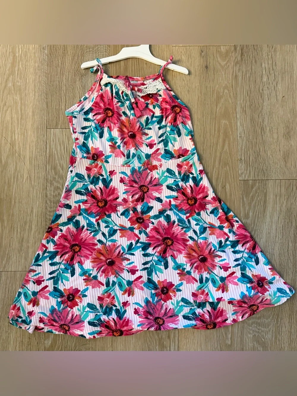 1st Kiss Girl's Size 7/8 Bright Pink Floral Polyester Blend Casual Sundress